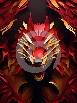 wolf face with red flames and black background, illustration,Ai Generated