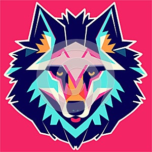 Wolf face vector illustration. Pop art animal werewolf head, creative character mascot logo symmetry design. Bright neon colors