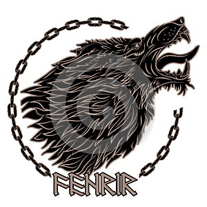 Wolf Fenrir. Illustration to old Norse mythology