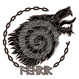 Wolf Fenrir. Illustration to old Norse mythology photo