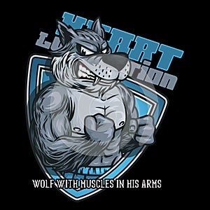 Wolf fitness mascot logo With Text illustration