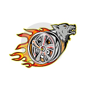 Wolf on Flaming Wheel Rim