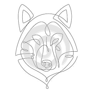 Wolf fox drawn in one continuous line in a minimalist style. The design is suitable for modern tattoos, decor, logo