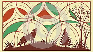 Wolf in a Geometric Forest Landscape, vector design Generative AI
