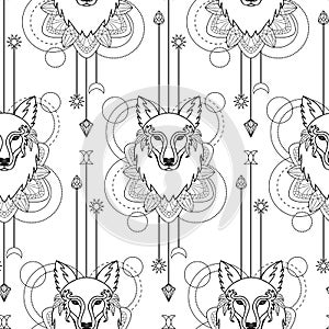 Wolf geometric seamless pattern