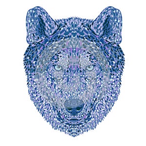 Wolf or Gray Wolf Head Front View Pointillist Impressionist Pop Art Style