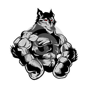 Wolf Gym Boxing Hand Drawn Vector Illustration