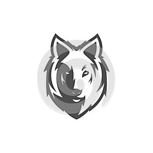 Wolf head illustration Logo Design. Wolf mascot vector art. Frontal symmetric image of wolf looking dangerous