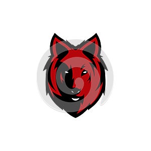 Wolf head illustration Logo Design. Wolf mascot vector art. Frontal symmetric image of wolf looking dangerous