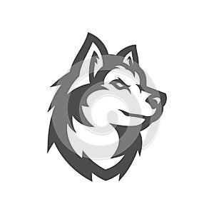 Wolf head illustration Logo Design. Wolf mascot vector art. Frontal symmetric image of wolf looking dangerous