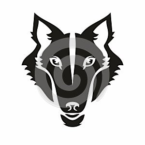 Wolf head logo or badge in black and white. This is a vector illustration perfect for mascot and t-shirt graphics.