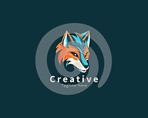 Wolf Head logo design , simple colorful fox face logo design template