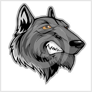 Wolf head mascot isolated on white.