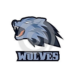 Wolf head mascot logo, roaring animal