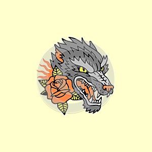 WOLF HEAD WITH ROSE FLOWER COLOR YELLOW
