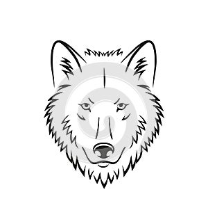 Wolf head tattoo illustration isolated on white background. Black wild animal symbol for print