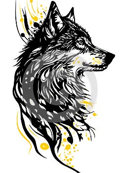 Wolf head tattoo sketch drawing isolated vector