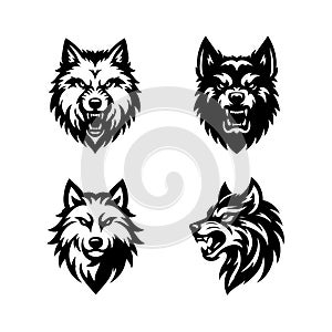 Wolf head vector silhouette art illustration bundle