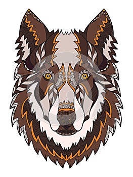 Wolf head zentangle stylized, vector, illustration, freehand pen