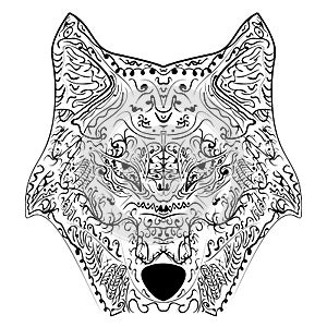 Wolf head zentangle stylized, vector, illustration