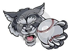 Wolf Holding Baseball Ball Mascot