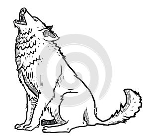 Wolf Howling Black and White Illustration Design