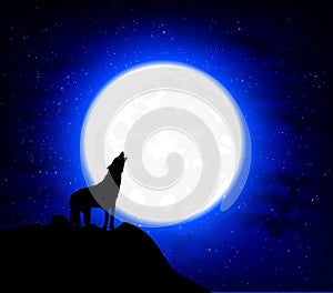 Wolf Howling at the full moon