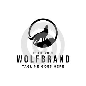 Wolf Howling Logo Design. vector illustration