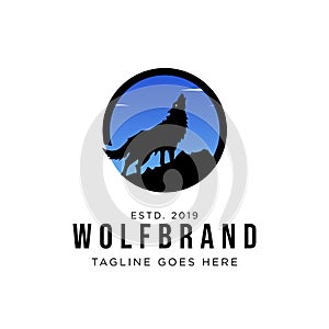 Wolf Howling Logo Design. vector illustration