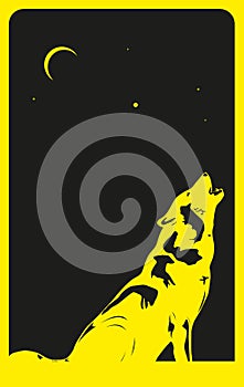 A wolf howling at the moon at night. Vector illustration.