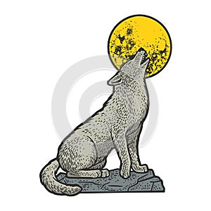 wolf howling at the moon sketch vector