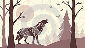 Wolf Howling at the Moon in a Stylized Forest Scene vector design Generative AI
