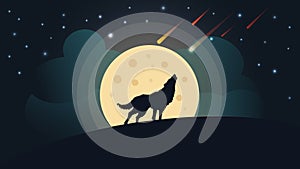 Wolf howls at the moon at night vector illustration