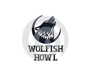 Wolf howls on sky, logo design. Animal, beast and wildlife, vector design