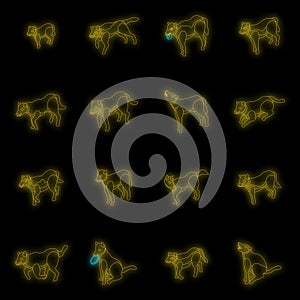 Wolf icons set vector neon