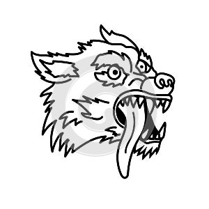 Wolf illustration in line style. Design element for emblem, sign, poster, t shirt