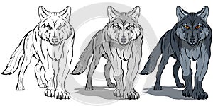 Wolf, isolated on white background, colour illustration, suitable as logo or team mascot, dangerous forest predator, wolf`s head,