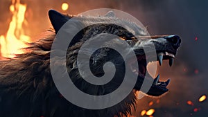 a wolf with its fur bristling growling