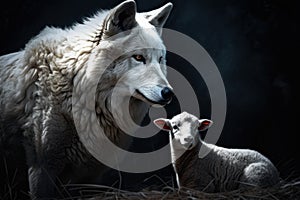 Wolf lamb constrast. Generate Ai photo