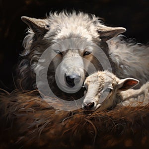 The wolf and the lamb are resting side by side