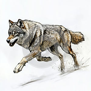 Wolf animal in the forest, sketch, drawing, photo photo