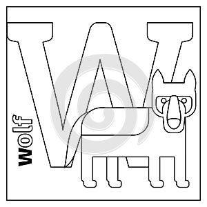 Wolf, letter W coloring page