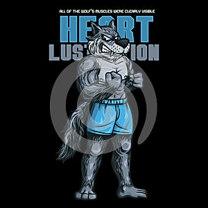 Wolf Logo Mascot With Text Illustration standing for Fitness