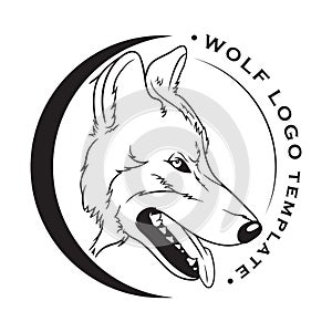 Wolf logo template, Vector line art illustration