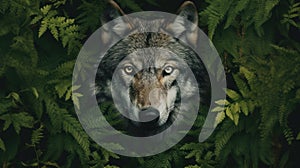 Wolf looking from inside the jungle at the camera AI generative