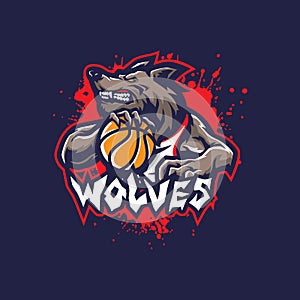 Wolf mascot logo design vector with modern illustration concept style for badge, emblem and t shirt printing. Angry wolf basket