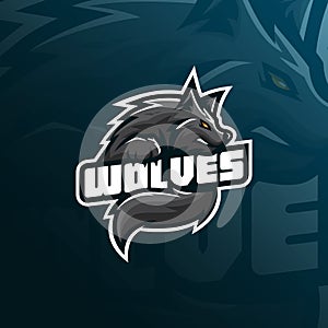 Wolf mascot logo design vector with modern illustration concept style for badge, emblem and tshirt printing. angry wolf