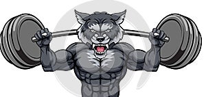 Wolf Mascot Weight Lifting Barbell Body Builder