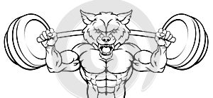 Wolf Mascot Weight Lifting Barbell Body Builder
