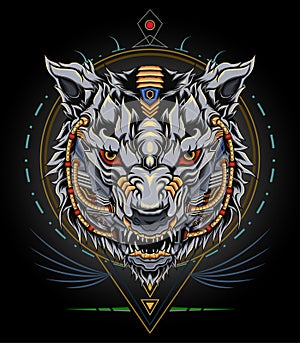 Wolf mecha illustration. design print template